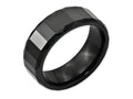 Chisel Ceramic Black Faceted 8mm Polished Beveled Edge Wedding Band