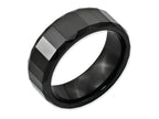 Chisel Ceramic Black Faceted 8mm Polished Beveled Edge Wedding Band