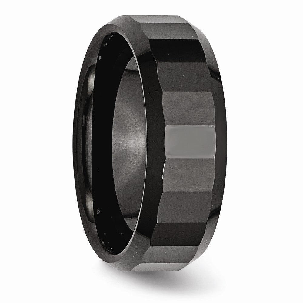 Chisel Ceramic Black Faceted Beveled Edge 8mm Polished Wedding Band
