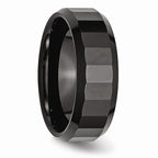 Chisel Ceramic Black Faceted Beveled Edge 8mm Polished Wedding Band