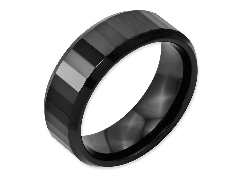 Chisel Ceramic Black Faceted Beveled Edge 8mm Polished Wedding Band