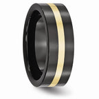 Chisel Ceramic Flat Black With 14k Inlay 8mm Polished Wedding Band