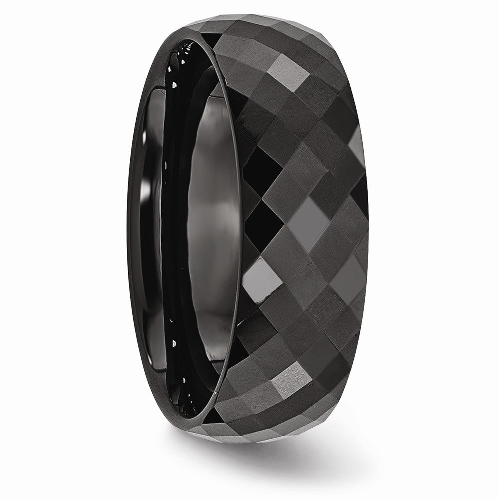 Chisel Ceramic Black Faceted 7.5mm Polished Wedding Band