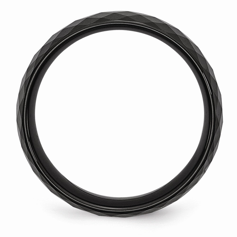 Chisel Ceramic Black Faceted 7.5mm Polished Wedding Band