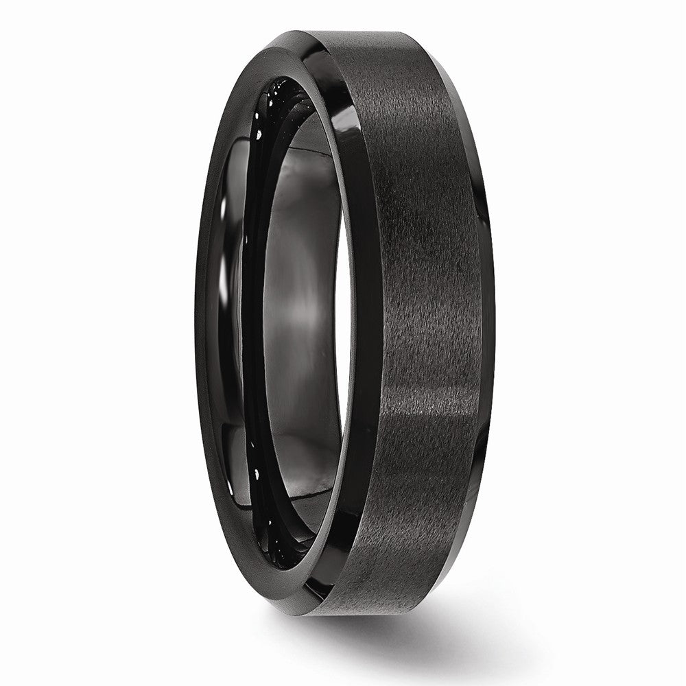 Chisel Black Ceramic Beveled Edge 6mm Brushed And Polished Wedding Band