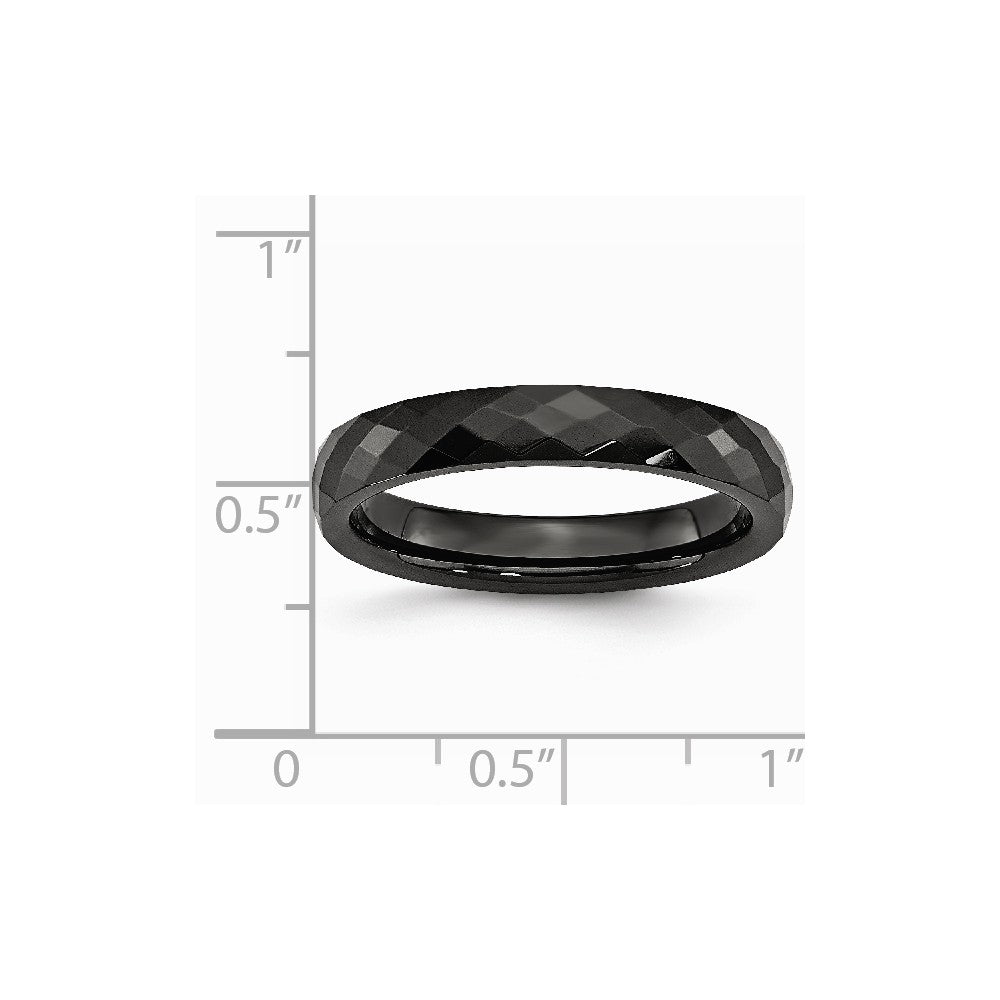Chisel Ceramic Black 4mm Faceted Polished Wedding Band