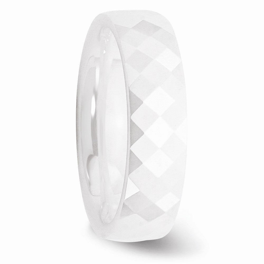 Chisel Ceramic White 6mm Faceted Polished Wedding Band