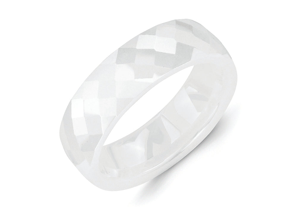 Chisel Ceramic White 6mm Faceted Polished Wedding Band