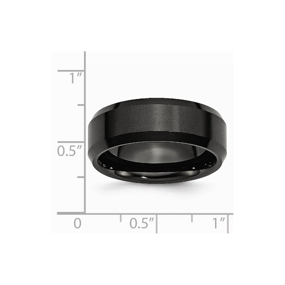 Chisel Ceramic Black 8mm Beveled Edge Brushed And Polished Wedding Band