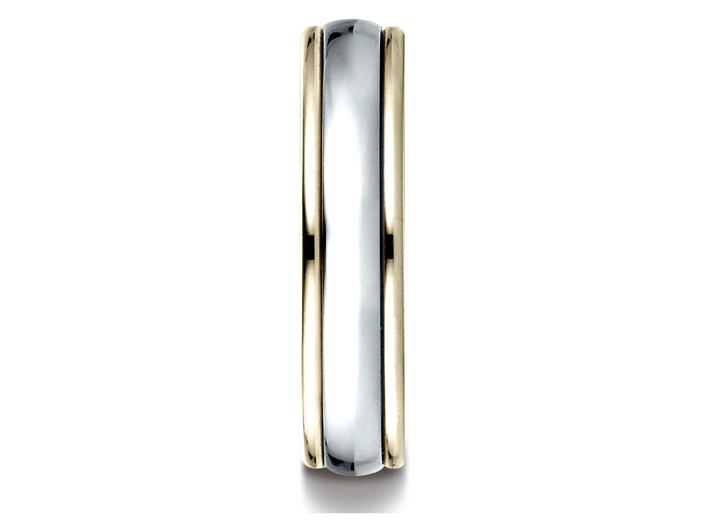 Benchmark® 14 kt Two Tone Goldd 4mm Comfort-fit High Polished Carved Design Wedding Band Ring