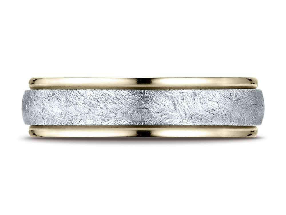 Benchmark® 14 kt Two Tone Goldd 6mm Comfort-fit Carved Design Wedding Band Ring With Swirl Finish