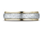 Benchmark® 14 kt Two Tone Goldd 6mm Comfort-fit Carved Design Wedding Band Ring With Swirl Finish
