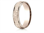 Benchmark® 14k Rose Gold Comfort Fit 6mm High Polish Edge Hammered Center Design Wedding Band Ring