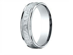 Benchmark® 18 Karat Gold 6mm Comfort-fit Hammered Center High Polish Round Edge Carved Design Wedding Band Ring