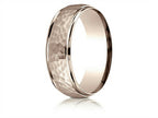 Benchmark® 14k Rose Gold Comfort Fit 7mm High Polish Edge Hammered Center Design Wedding Band Ring