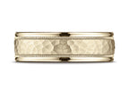 Benchmark® 14k Gold 7mm Comfort-fit Hammered Center High Polish Round Edge Carved Design Wedding Band Ring