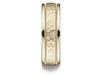 Benchmark® 14k Gold 7mm Comfort-fit Hammered Center High Polish Round Edge Carved Design Wedding Band Ring