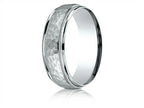 Benchmark® 14k Gold 7mm Comfort-fit Hammered Center High Polish Round Edge Carved Design Wedding Band Ring