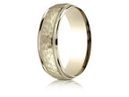 Benchmark® 18k Gold 7mm Comfort-fit Hammered Center High Polish Round Edge Carved Design Wedding Band Ring