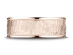 Benchmark® 14k Rose Gold Comfort Fit 8mm High Polish Edge Hammered Center Design Wedding Band Ring