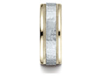 Benchmark® 14 kt Two Tone Goldd 8mm Comfort-fit Hammered-finished With Milgrain Carved Design Wedding Band Ring