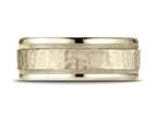Benchmark® 14k Gold 8mm Comfort-fit Hammered Center High Polish Round Edge Carved Design Wedding Band Ring