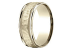 Benchmark® 14k Gold 8mm Comfort-fit Hammered Center High Polish Round Edge Carved Design Wedding Band Ring