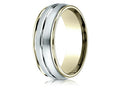 Benchmark® 14 kt Two Tone Goldd 8mm Comfort-fit High Polished Center Cut Carved Design Wedding Band Ring