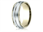 Benchmark® 14 kt Two Tone Goldd 8mm Comfort-fit High Polished Center Cut Carved Design Wedding Band Ring