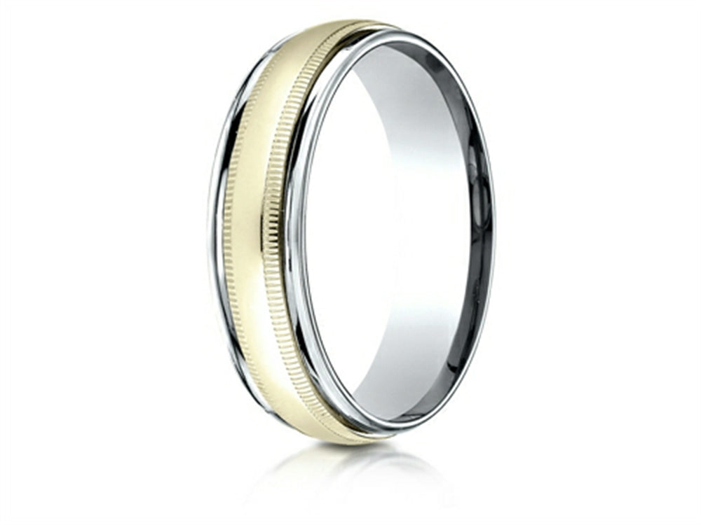 Benchmark® 14 kt Two Tone Goldd 6mm Comfort-fit High Polished Carved Design Wedding Band Ring With Milgrain