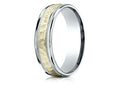 Benchmark® 14 kt Two Tone Goldd 6mm Comfort-fit Hammered-finished With Milgrain Carved Design Wedding Band Ring