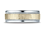 Benchmark® 14 kt Two Tone Goldd 8mm Comfort-fit Hammered-finished With Milgrain Carved Design Wedding Band Ring