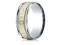 Benchmark® 14 kt Two Tone Goldd 8mm Comfort-fit Hammered-finished With Milgrain Carved Design Wedding Band Ring