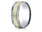 Benchmark® 14 kt Two Tone Goldd 8mm Comfort-fit Hammered-finished With Milgrain Carved Design Wedding Band Ring