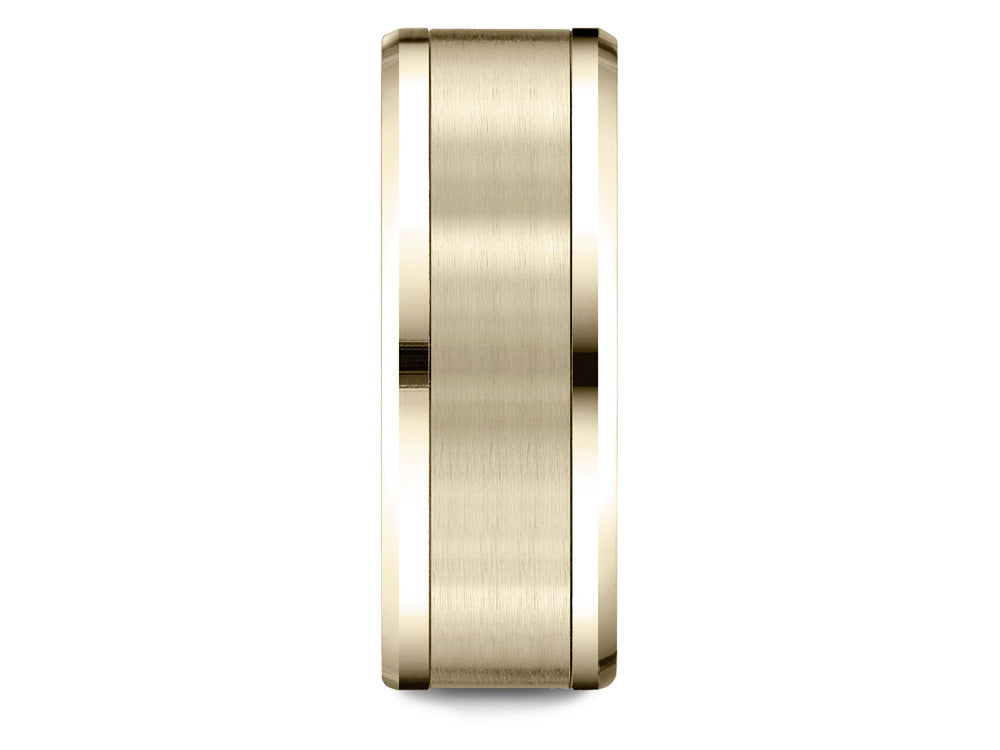 Benchmark® 14 Karat Yellow Gold 8mm Comfort-fit Drop Bevel Satin Finish Design Wedding Band Ring