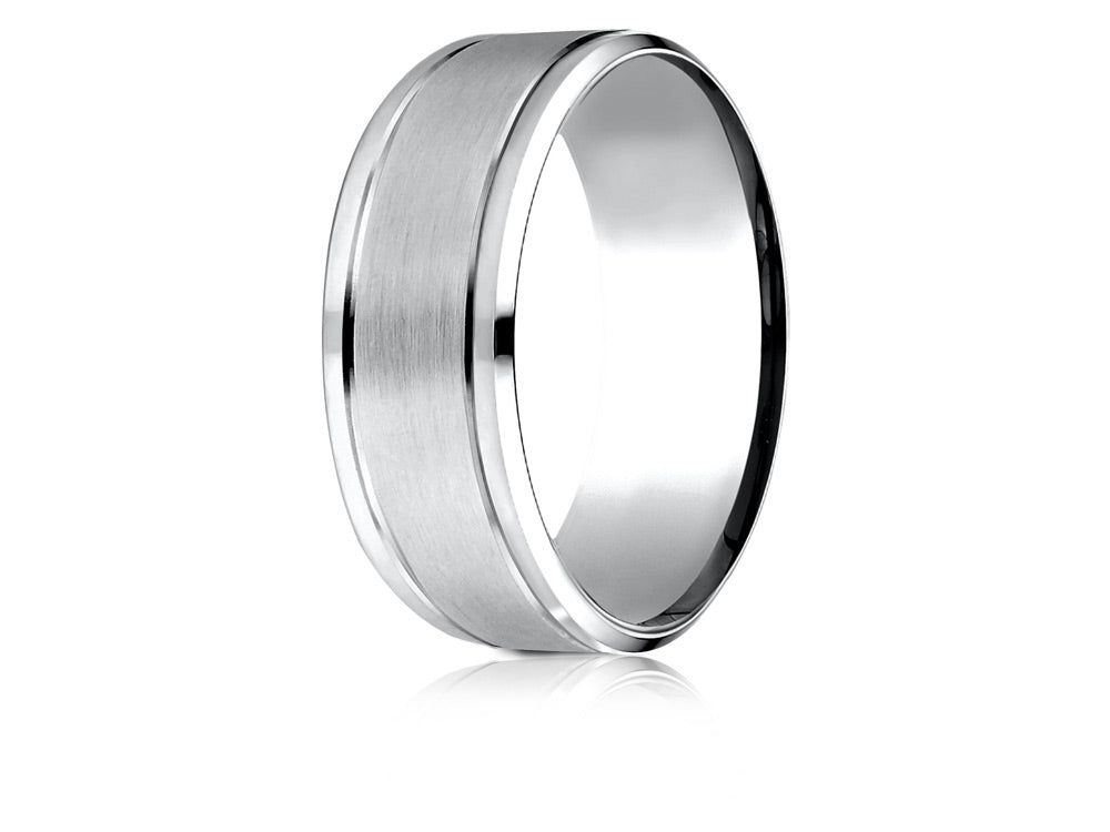 Benchmark® 14 Karat Yellow Gold 8mm Comfort-fit Drop Bevel Satin Finish Design Wedding Band Ring