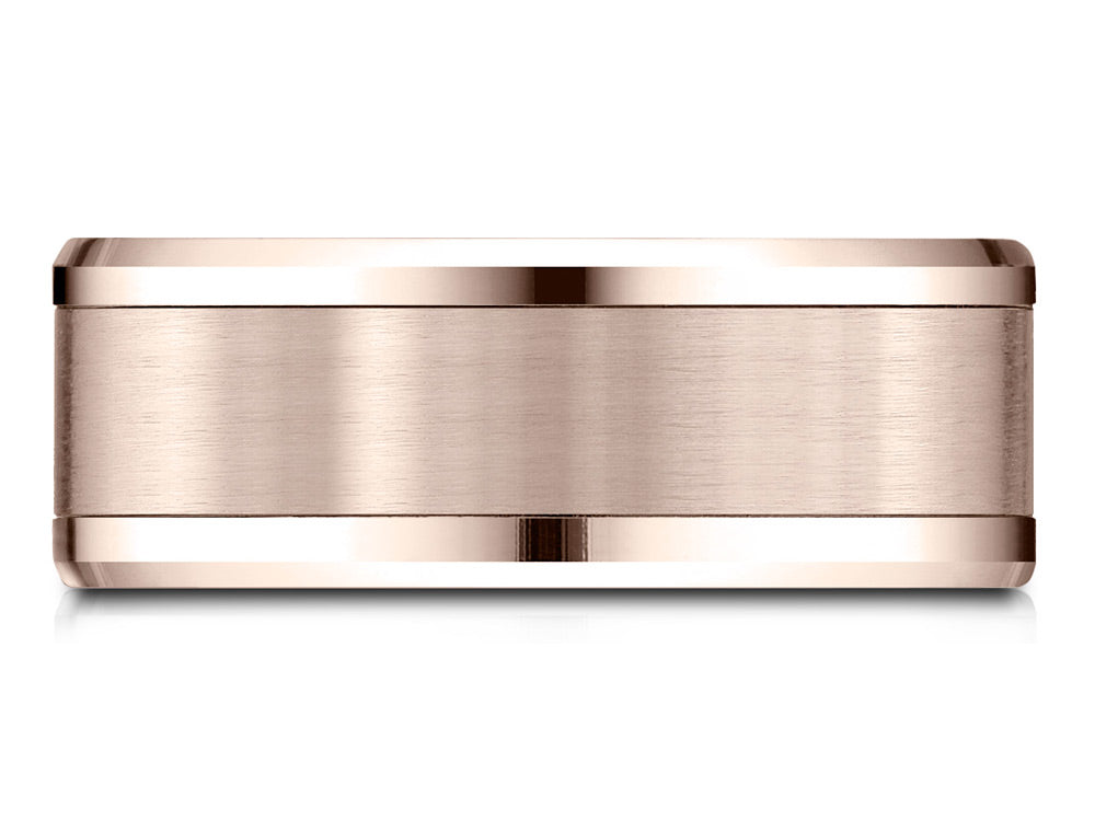 Benchmark® 14 Karat Rose Gold 8mm Comfort-fit Drop Bevel Satin Finish Design Wedding Band Ring