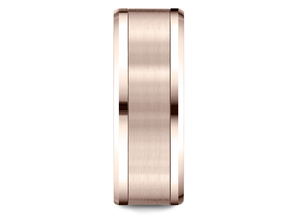 Benchmark® 14 Karat Rose Gold 8mm Comfort-fit Drop Bevel Satin Finish Design Wedding Band Ring