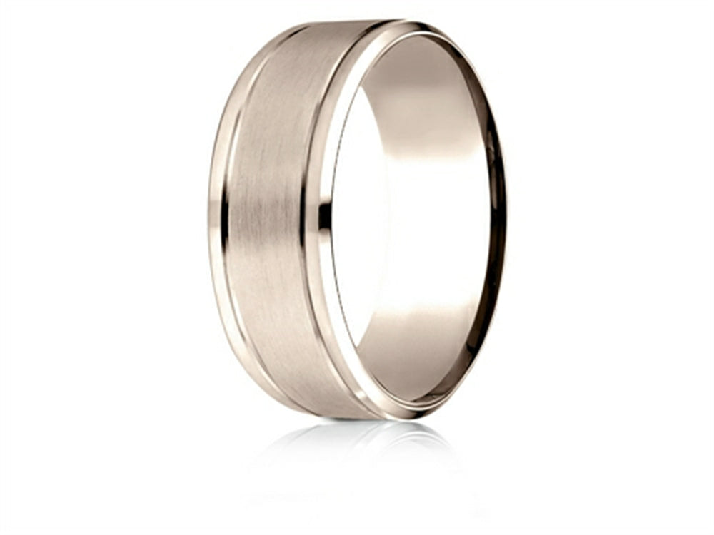 Benchmark® 14 Karat Rose Gold 8mm Comfort-fit Drop Bevel Satin Finish Design Wedding Band Ring