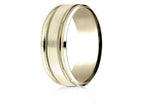 Benchmark® 14 Karat Gold 8mm Comfort-fit Drop Bevel Satin Finish Milgrain Design Wedding Band Ring