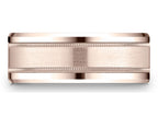 Benchmark® 14 Karat Rose Gold 8mm Comfort-fit Drop Bevel Satin Finish Milgrain Design Wedding Band Ring