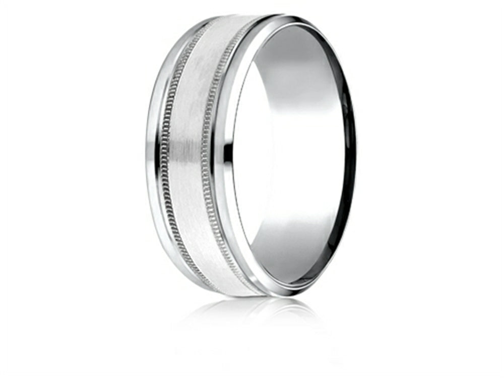 Benchmark® 14 Karat Gold 8mm Comfort-fit Drop Bevel Satin Finish Milgrain Design Wedding Band Ring