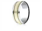 Benchmark® 14 kt Two Tone Goldd 8mm Comfort-fit Drop Bevel Satin Finish Milgrain Design Wedding Band Ring