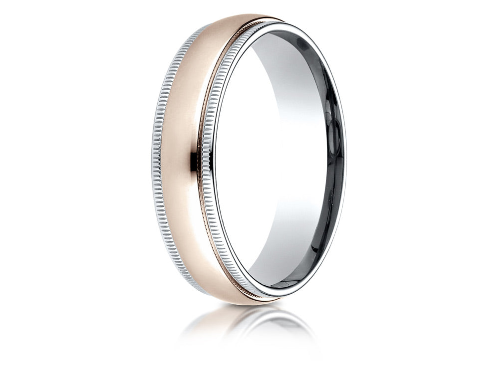 Benchmark® 14 kt Two Tone Goldd 6mm Comfort-fit High Polished Milgrain Carved Design Wedding Band Ring