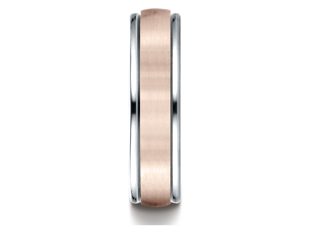 Benchmark® 14 kt Two Tone Goldd 6mm Comfort-fit Satin Finsh Design Wedding Band Ring
