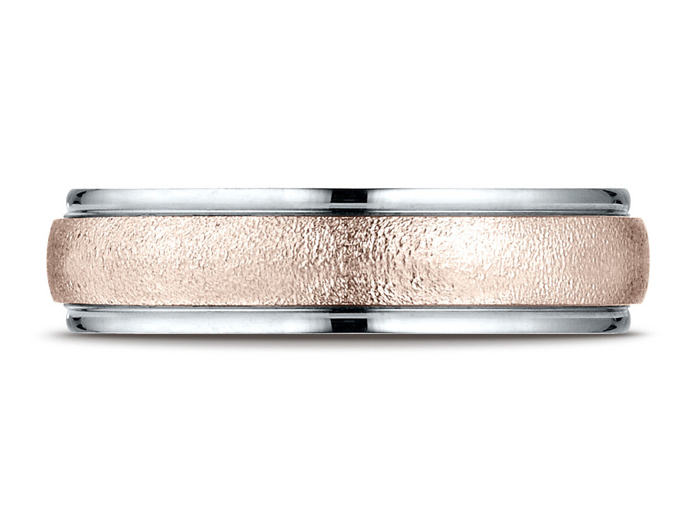 Benchmark® 14 kt Two Tone Goldd 6mm Comfort-fit Wirebrush Finish Design Wedding Band Ring
