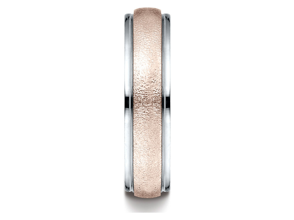 Benchmark® 14 kt Two Tone Goldd 6mm Comfort-fit Wirebrush Finish Design Wedding Band Ring