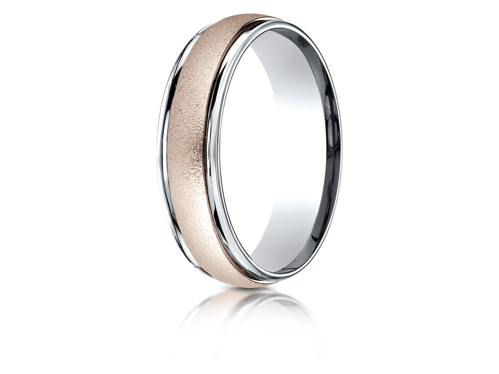 Benchmark® 14 kt Two Tone Goldd 6mm Comfort-fit Wirebrush Finish Design Wedding Band Ring