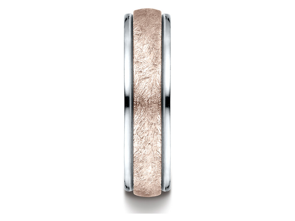 Benchmark® 14 kt Two Tone Goldd 6mm Comfort-fit Swirl Finish Design Wedding Band Ring