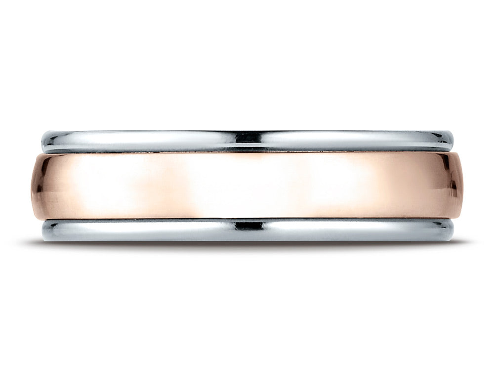 Benchmark® 14 kt Two Tone Goldd 6mm Comfort-fit High Polished Carved Design Wedding Band Ring
